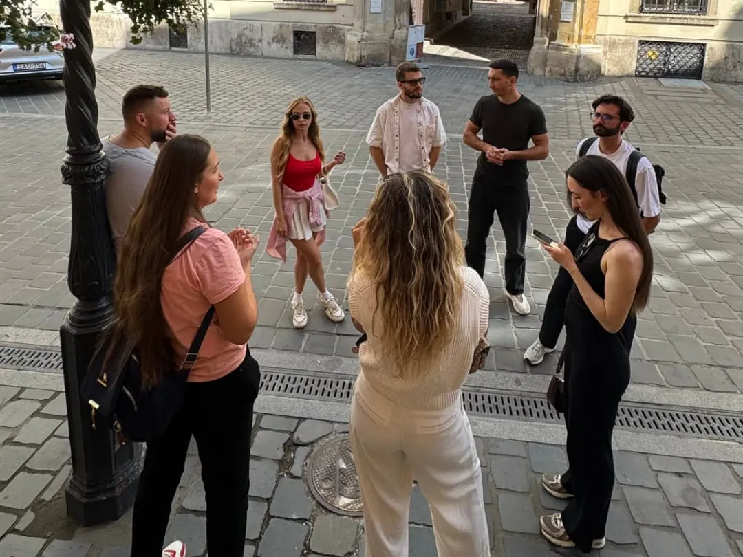 People talking on a square in Budapest