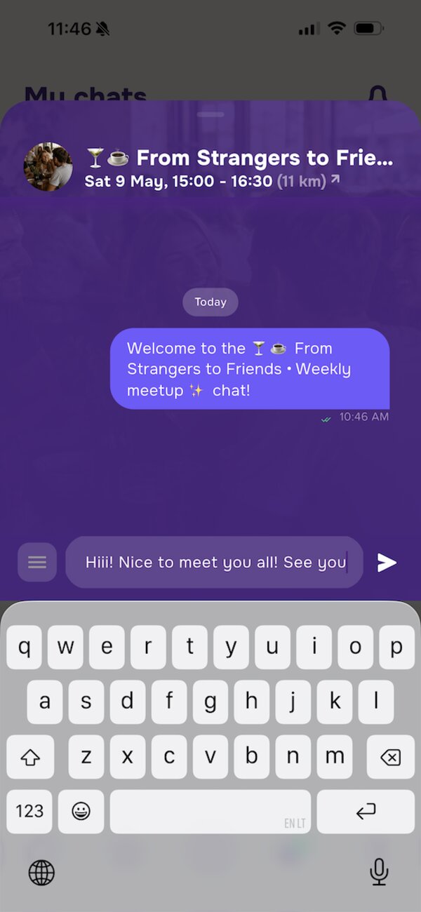 Group chat with attendees of a Lisbon weekly meetup on Joiner