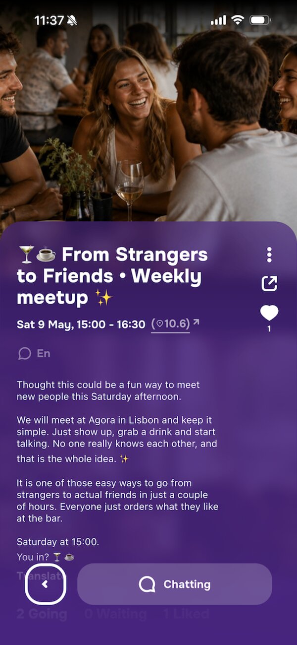 Joiner event details page for Lisbon meetup