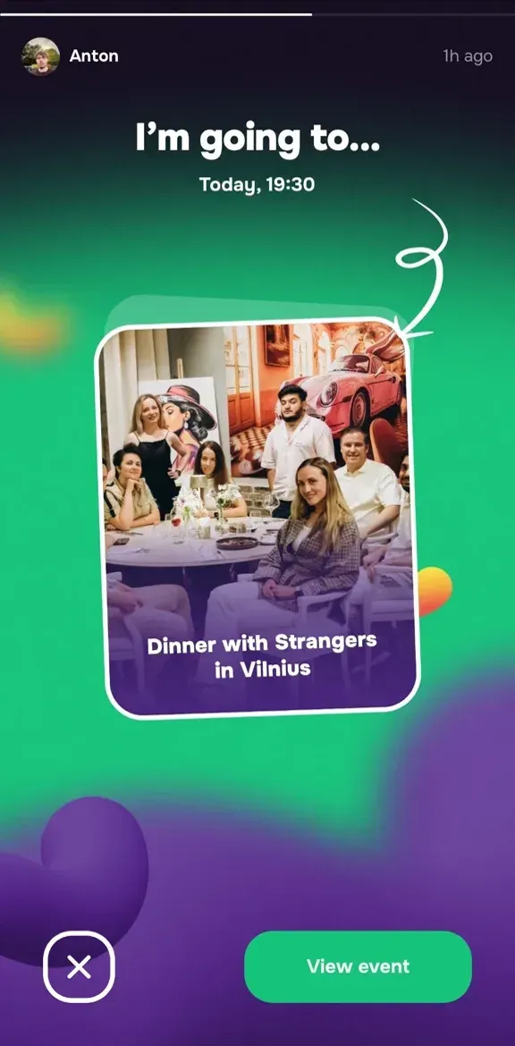Joiner app: a friend is going to Dinner with Strangers