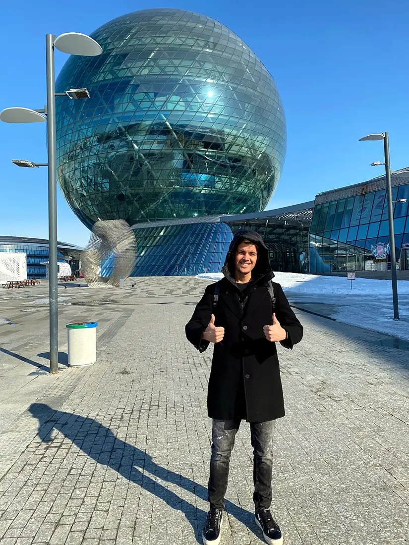 Eduard in front of the Expo sphere in Astana